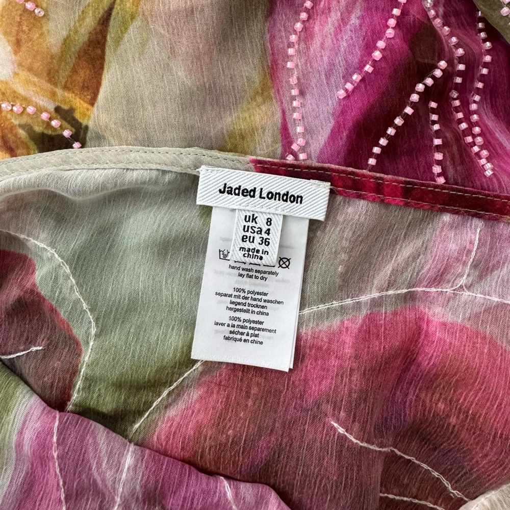 Jaded London Dahlia Hand-Beaded Backless Chiffon Maxi Dress in Rosa - Picture 5 of 10